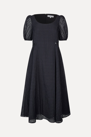 Stine Goya Adjustable Waist Voluminous Midi Dress Dress Checkered Organza