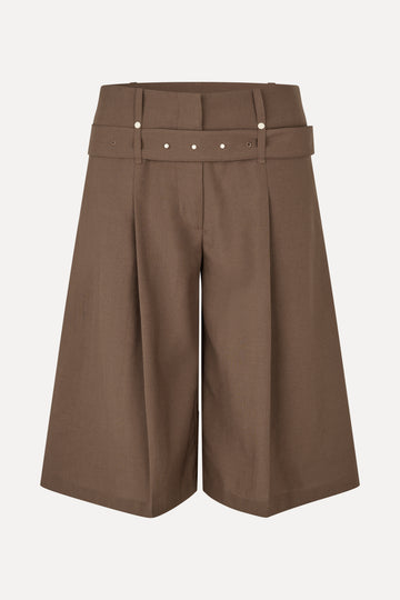 Stine Goya Belted Tailored Bermuda Shorts Chicory Coffee