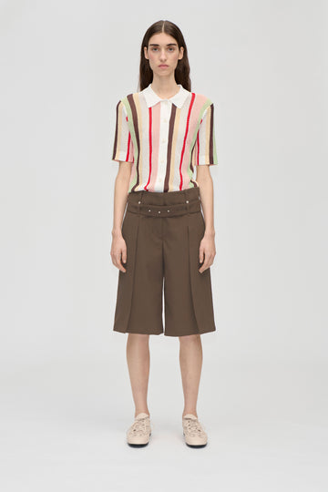 Stine Goya Belted Tailored Bermuda Shorts Chicory Coffee