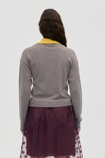 Stine Goya Layered Long Sleeve Cardigan Knit Grey / Mustard
