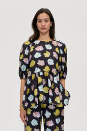 Stine Goya Puff Sleeve Peplum Top Top Morgensol Poppies