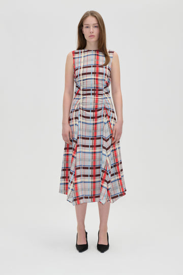 Stine Goya Sleeveless Gathered Midi Dress Dress Scarlet Grid